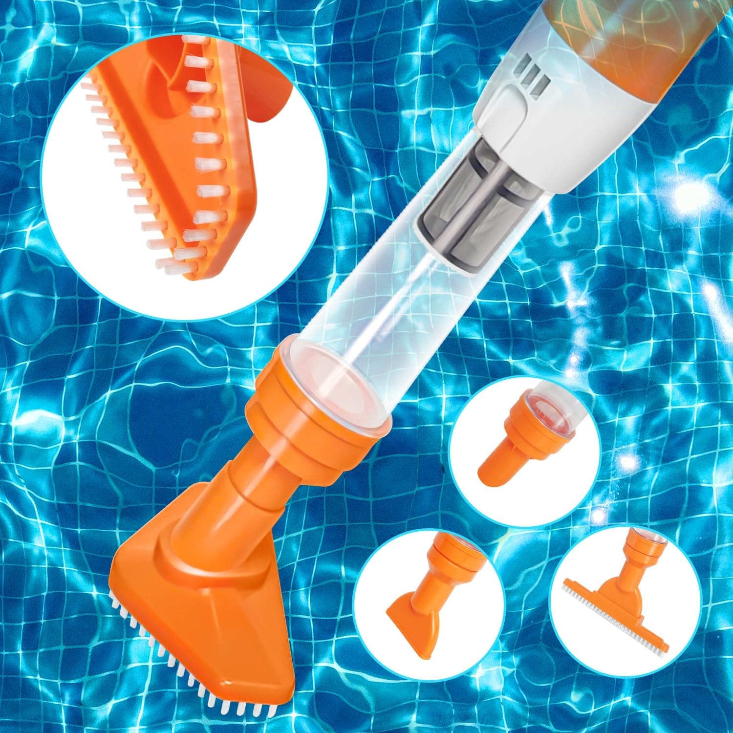 Zwembadzuiger met Accu, 3-in-1 Zwembadreiniger Draadloze, Zwembadstofzuiger met Telescopische Staaf, Handstofzuiger voor Kleine Zwembaden, Spa's, Bubbelbaden, 90-Minuten Looptijd, Oranje