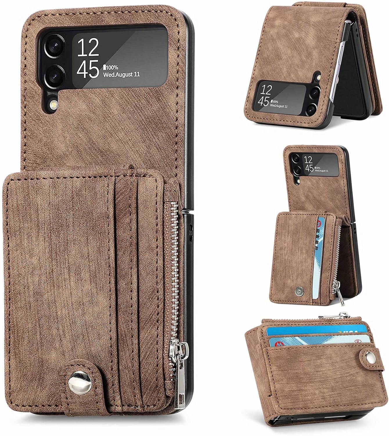 ZCDAYE Hoesje voor Samsung Z Flip 4 met Kaartvak - Bruin (22% Korting)