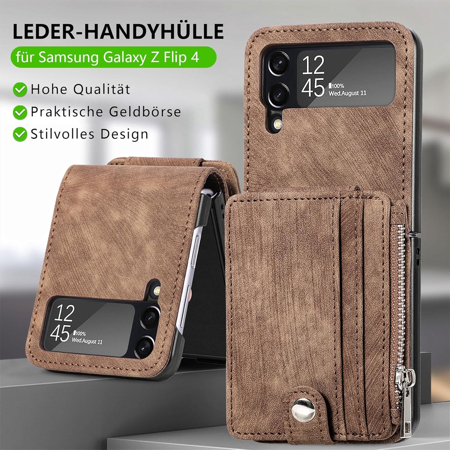 ZCDAYE Hoesje voor Samsung Z Flip 4 met Kaartvak - Bruin (22% Korting)