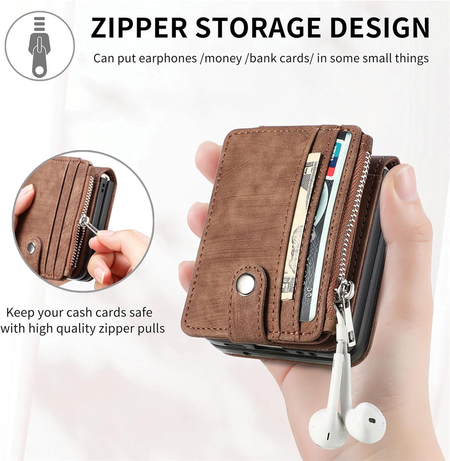 ZCDAYE Hoesje voor Samsung Z Flip 4 met Kaartvak - Bruin (22% Korting)