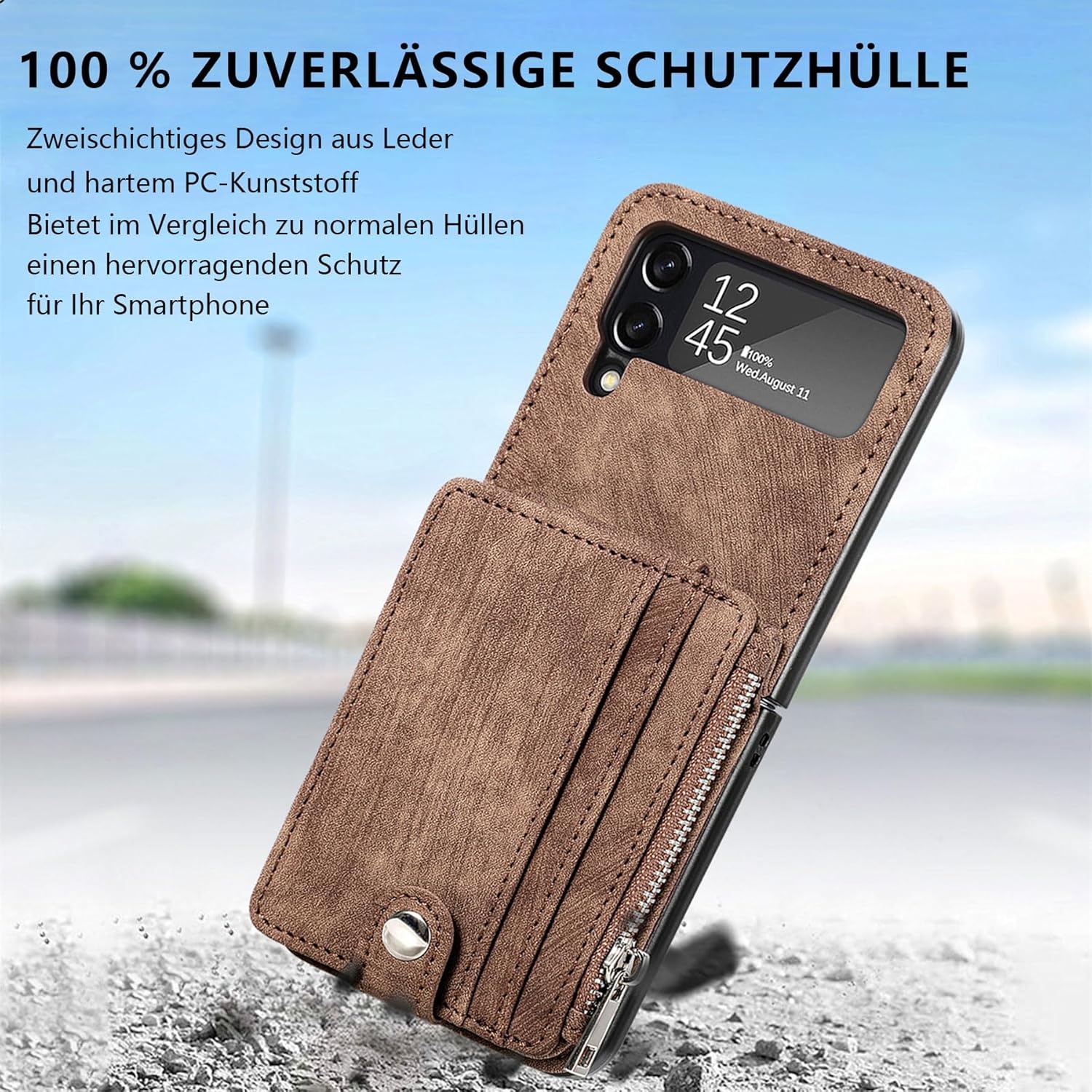 ZCDAYE Hoesje voor Samsung Z Flip 4 met Kaartvak - Bruin (22% Korting)
