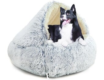 YAGE Hondenbed 80 cm, capuchon met steunen - Pluizig, kalmerend huisdierbed Geschikt voor huisdieren onder de 20 kg met afneembare wasbare hoes, luxe superzachte huisdierengrot bed wasbaar patent nr