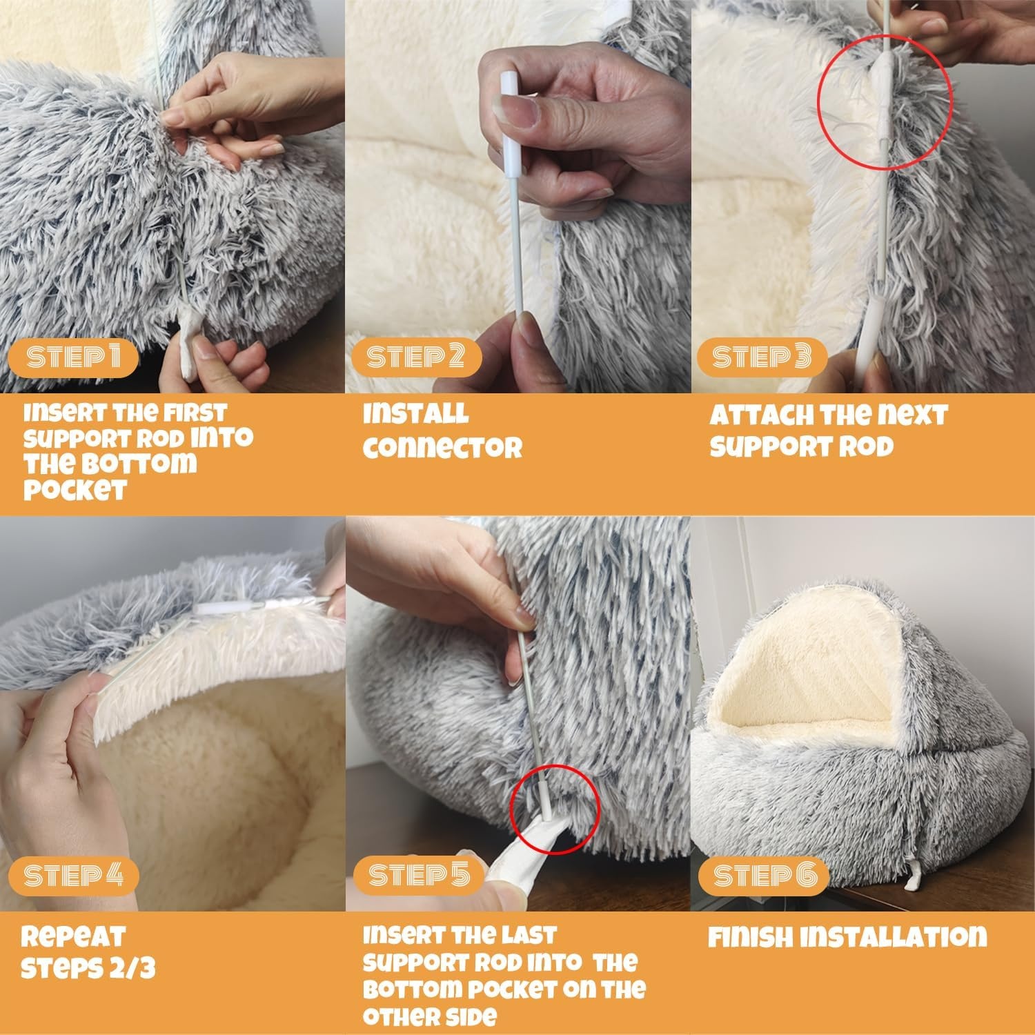 YAGE Hondenbed 80 cm, capuchon met steunen - Pluizig, kalmerend huisdierbed Geschikt voor huisdieren onder de 20 kg met afneembare wasbare hoes, luxe superzachte huisdierengrot bed wasbaar patent nr