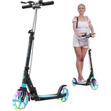 Kinderstep voor kinderen van 8 tot 12 jaar/volwassenen, 2 wielen, 3-traps verstelbaar stuur, achterwielrem, opvouwbaar, led-lichtwielen