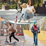 Kinderstep voor kinderen van 8 tot 12 jaar/volwassenen, 2 wielen, 3-traps verstelbaar stuur, achterwielrem, opvouwbaar, led-lichtwielen