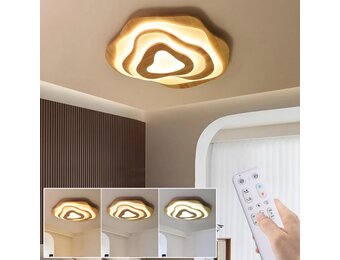 Moderne Houten LED Plafondlamp - 60cm, Dimmbaar met Afstandsbediening - 34% Korting!