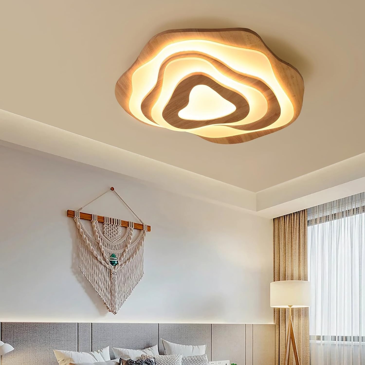 Moderne Houten LED Plafondlamp - 60cm, Dimmbaar met Afstandsbediening - 34% Korting!