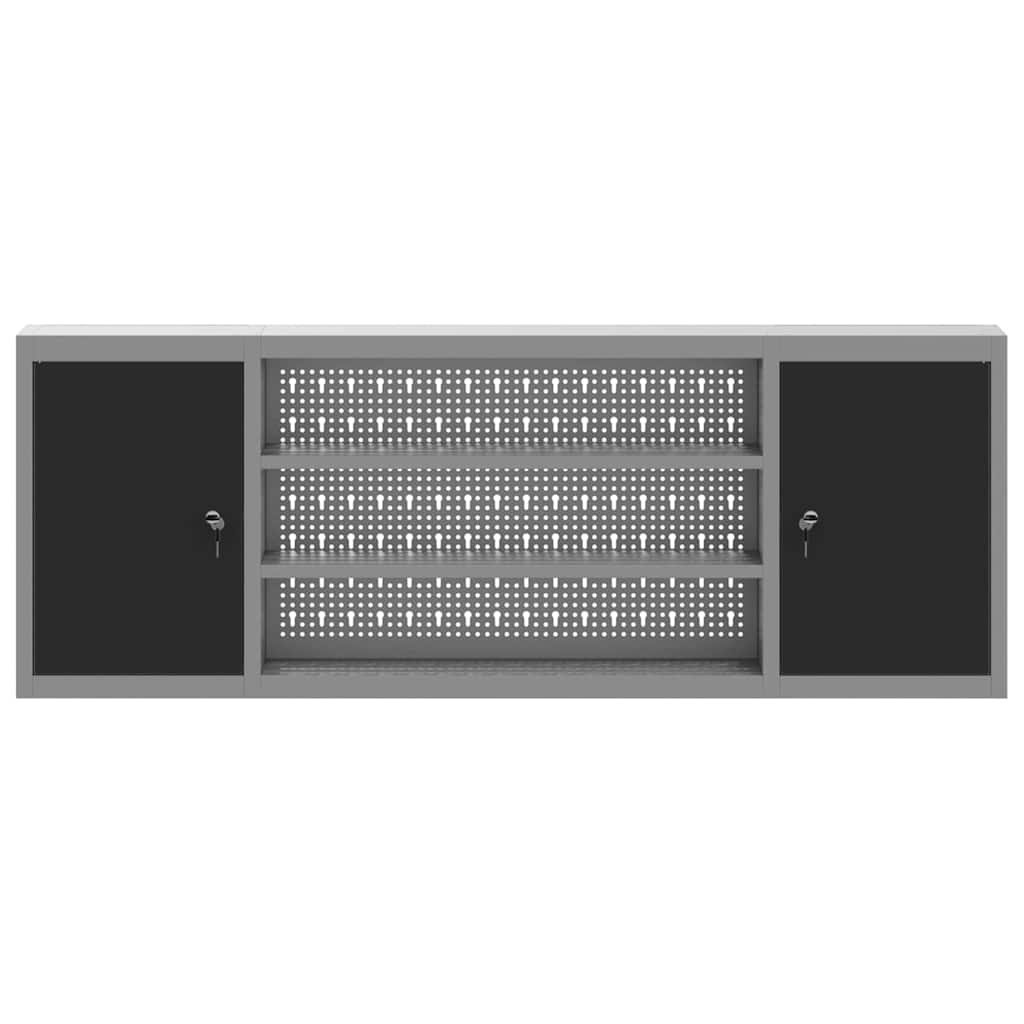 vidaXL Gereedschapskast met plank Zwart en grijs 150 x 20 x 55 cm