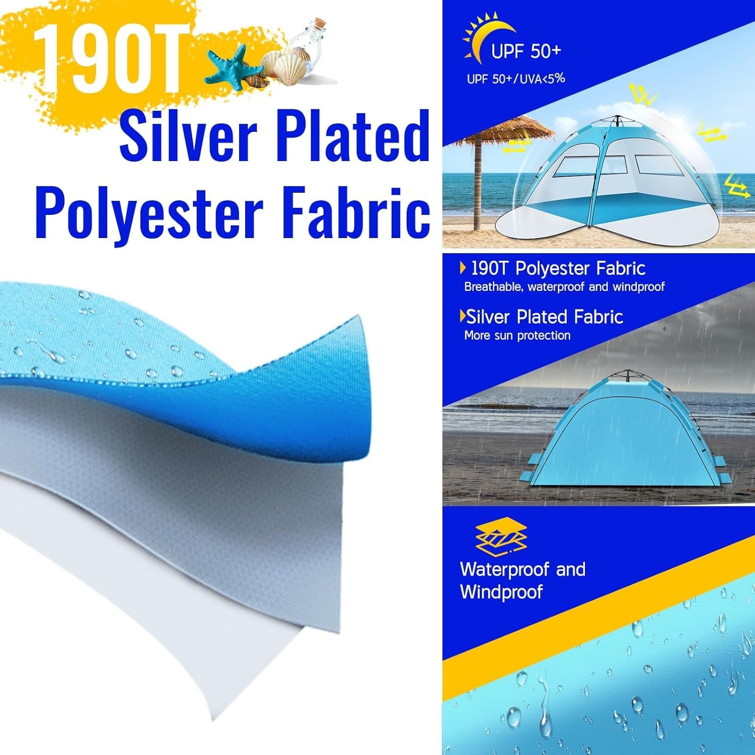 Automatische Strandtent 2-4 pers. met UV50+ Bescherming - 25% Korting!