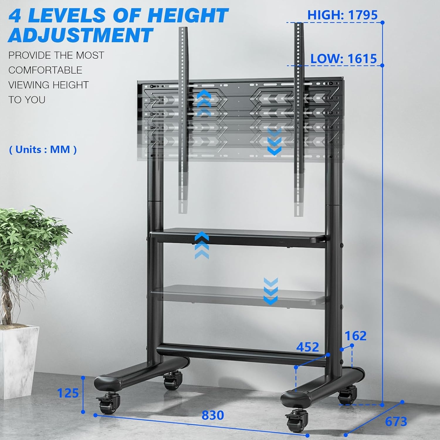 Rfiver TV Standaard met Wielen & Plank - 50-86 inch - 28% Korting!