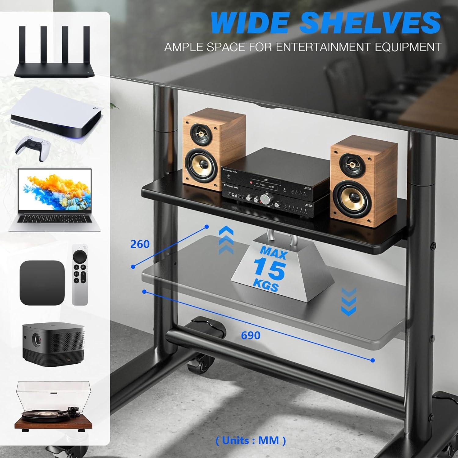 Rfiver TV Standaard met Wielen & Plank - 50-86 inch - 28% Korting!