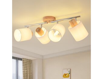 Houten Plafondlamp met 4 Spots - Draaibaar, E14 - 27% Korting!