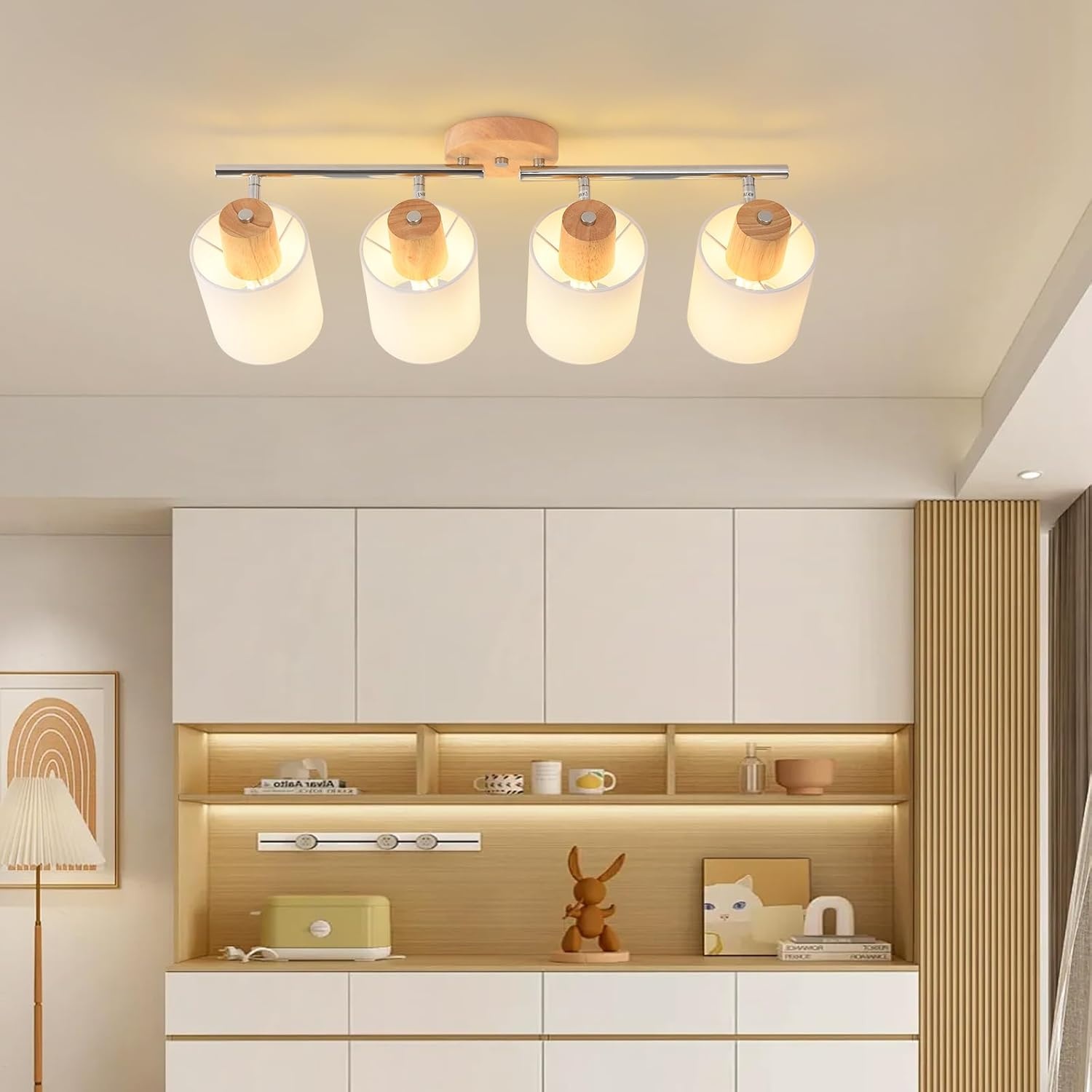 Houten Plafondlamp met 4 Spots - Draaibaar, E14 - 27% Korting!