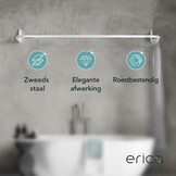 Erica ​U-Vormige Douchestang, 70x165x70cm, Hoekdouchestang voor Badkuip zonder Beugel aan het Plafond, PVC-Vrije Kunststof Coating, Roestvrij. Wit.