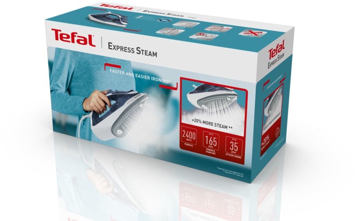 Tefal Express Steam FV2837 - Stoomstrijkijzer - 165 g/min Stoomboost - Anti-Kalk - Snel Opwarmen - 2400W