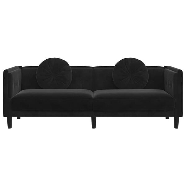 vidaXL 3-zits Bank met Kussens - Fluweel Zwart | 47% Korting