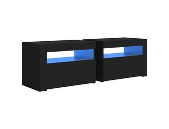 vidaXL Nachtkastjes 2 stuks met LED - Zwart - 54% Korting!