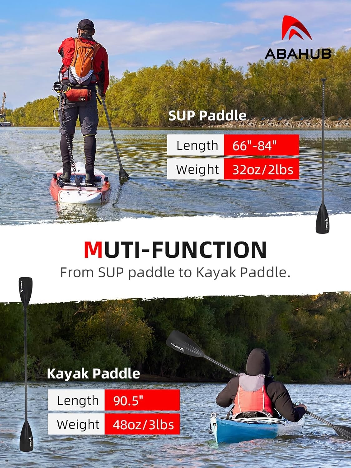 Abahub SUP & Kajak Peddel Aluminium - Verstelbaar 173-213cm (27% Korting)