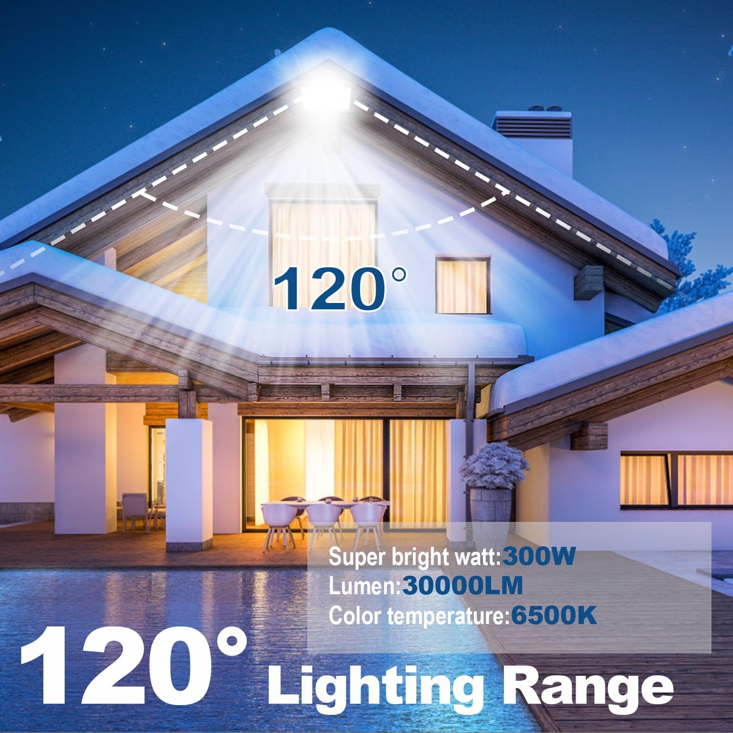 Led-spot voor Buiten Verlichting, Buitenverlichting, Tuinverlichting, Buitenlamp, 300 W, IP66, Waterdicht, Koudwit, 6500 K, 30.000 Lumen, voor Huis, Garage, Binnenplaats, Terras, Veld