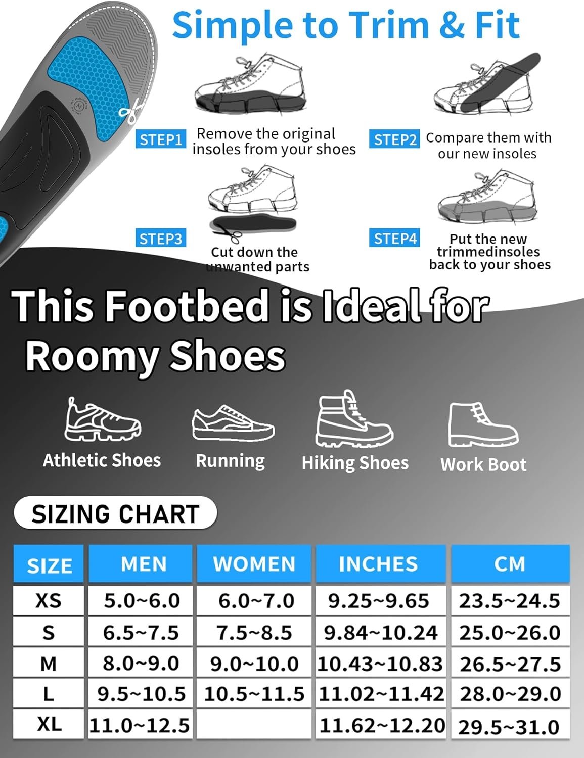 Comfortabele Werkinlegzolen | Gel & Boogondersteuning | Maat M (41-43) | 49% Korting