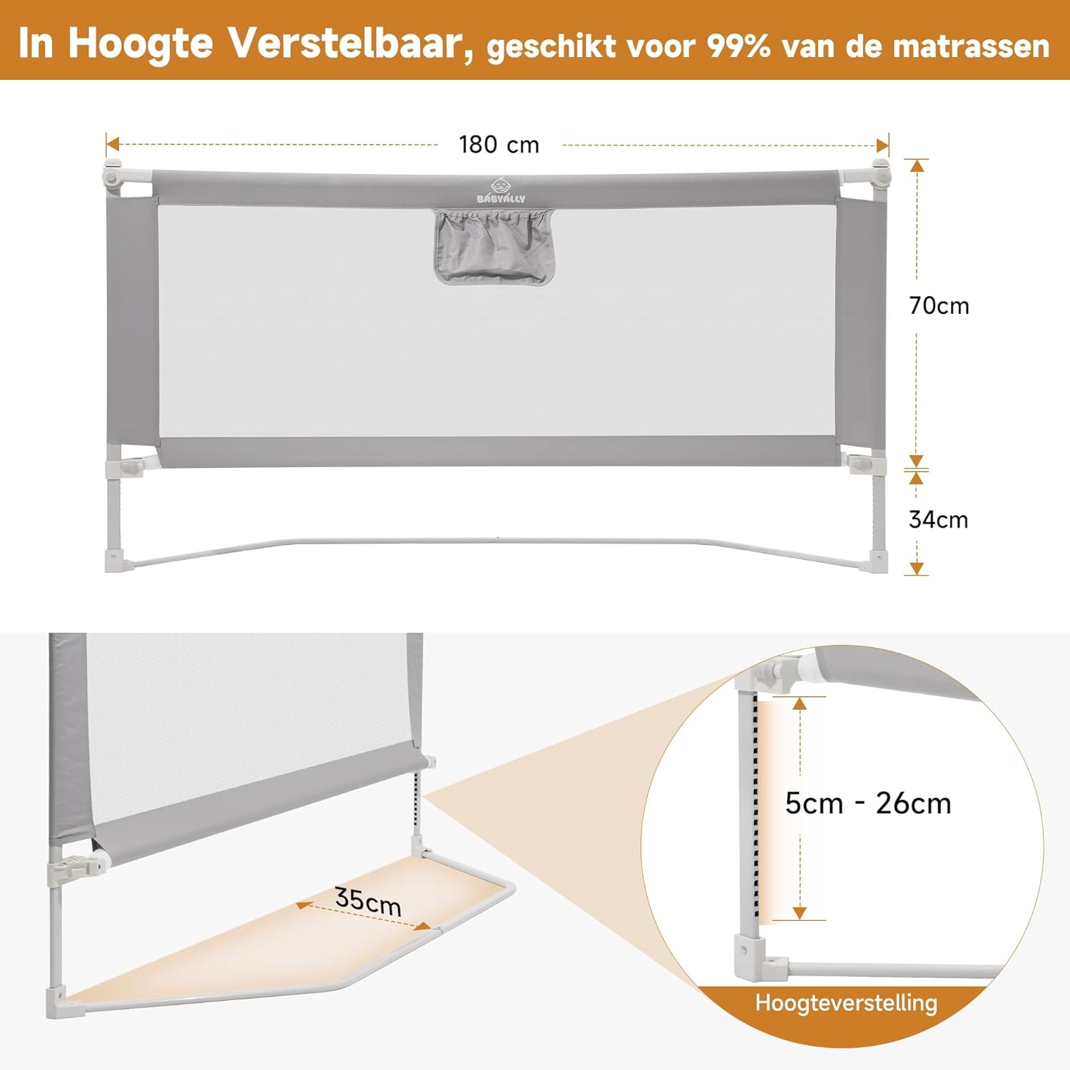 Bedhek 180cm Zwart/Wit - 52% Korting!