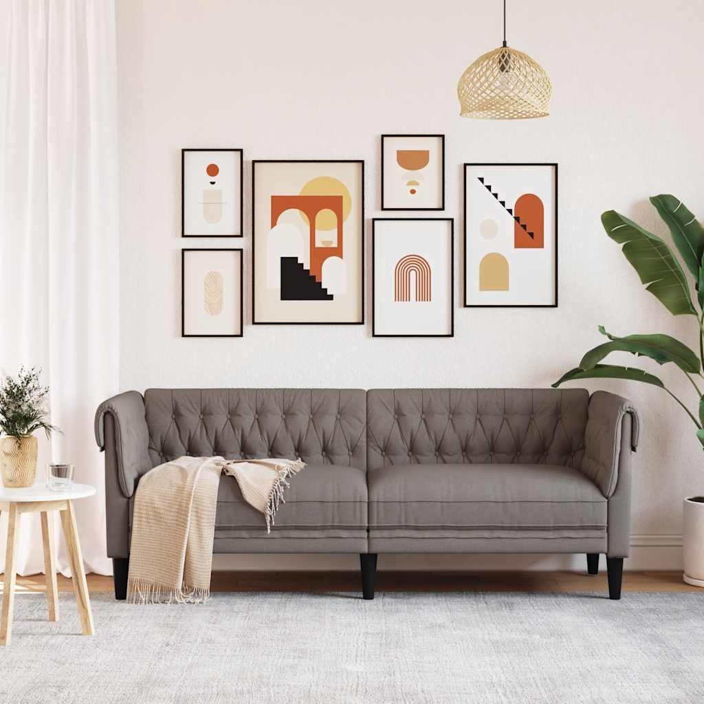 VidaXL Taupe Driezitsbank Chesterfield Stof - 29% Korting!