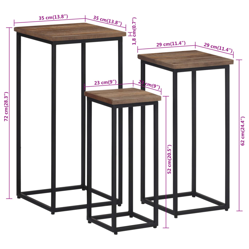 vidaXL Plantenstandaards 3 st massief teakhout