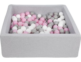Ballenbak - stevige ballenbad - 90x90 cm - 300 ballen Ø 7 cm - wit, roze, grijs.