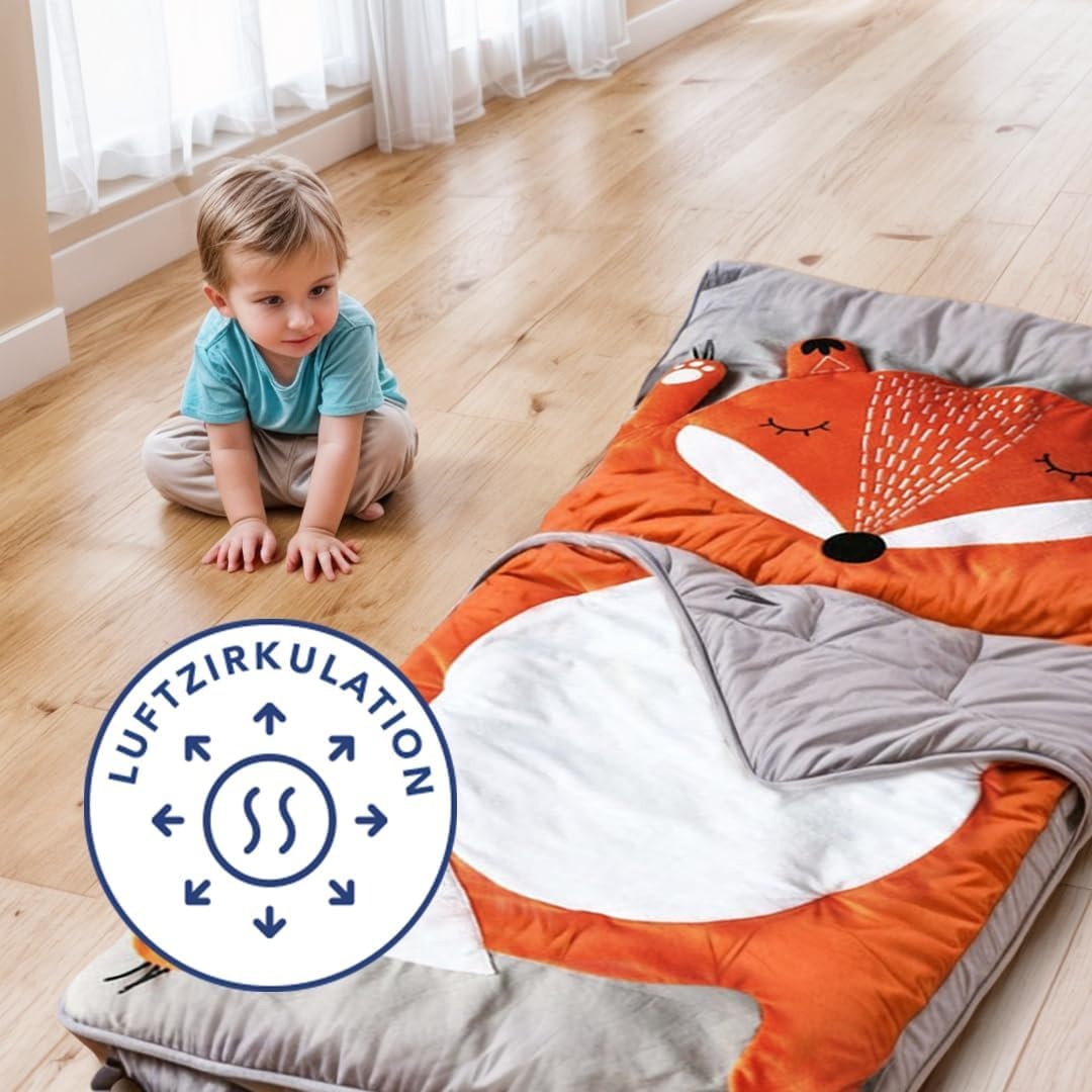 Kinderslaapzak vos, slaapzak voor kinderen, mummieslaapzak, licht en compact, 165 x 75 cm