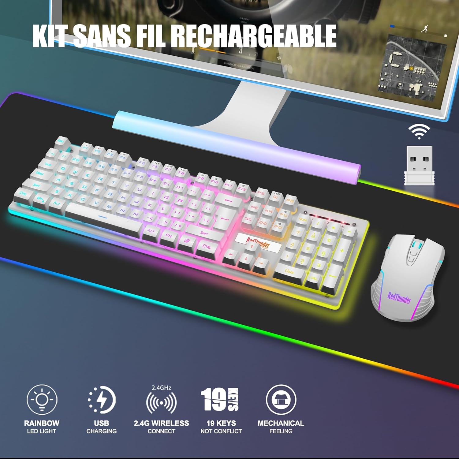 RedThunder K10 Draadloze Gaming Set - Wit (AZERTY) - 33% Korting