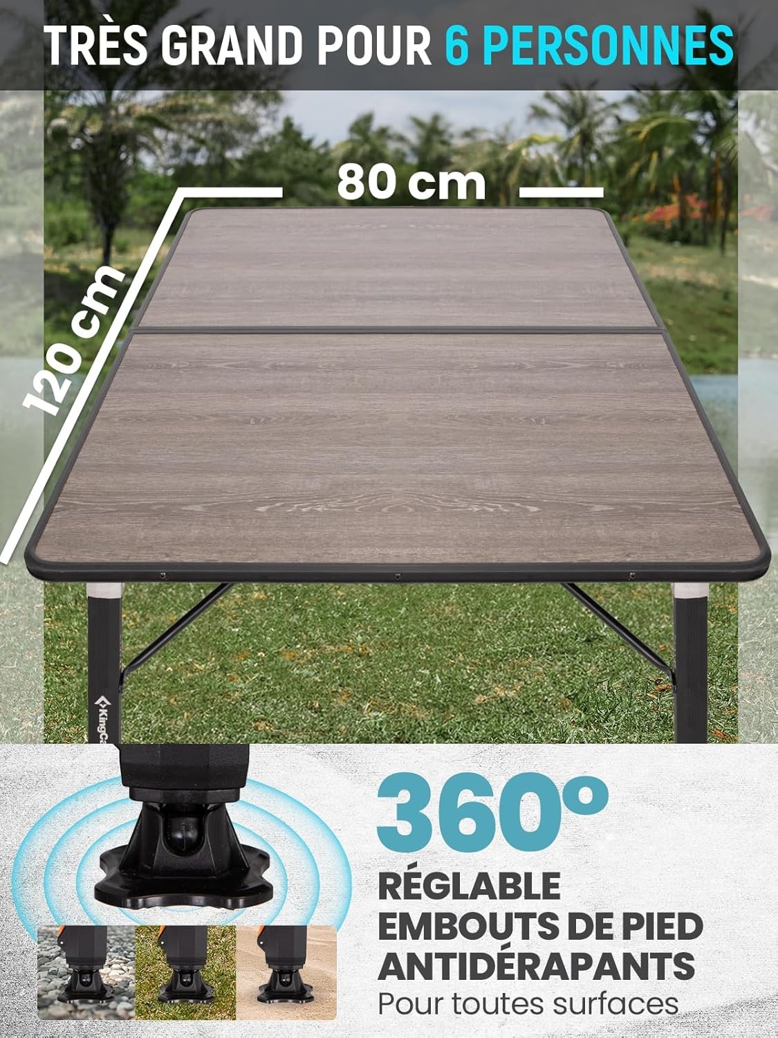 KingCamp Bamboe Campingtafel - Inhoogte Verstelbaar (30% Korting)