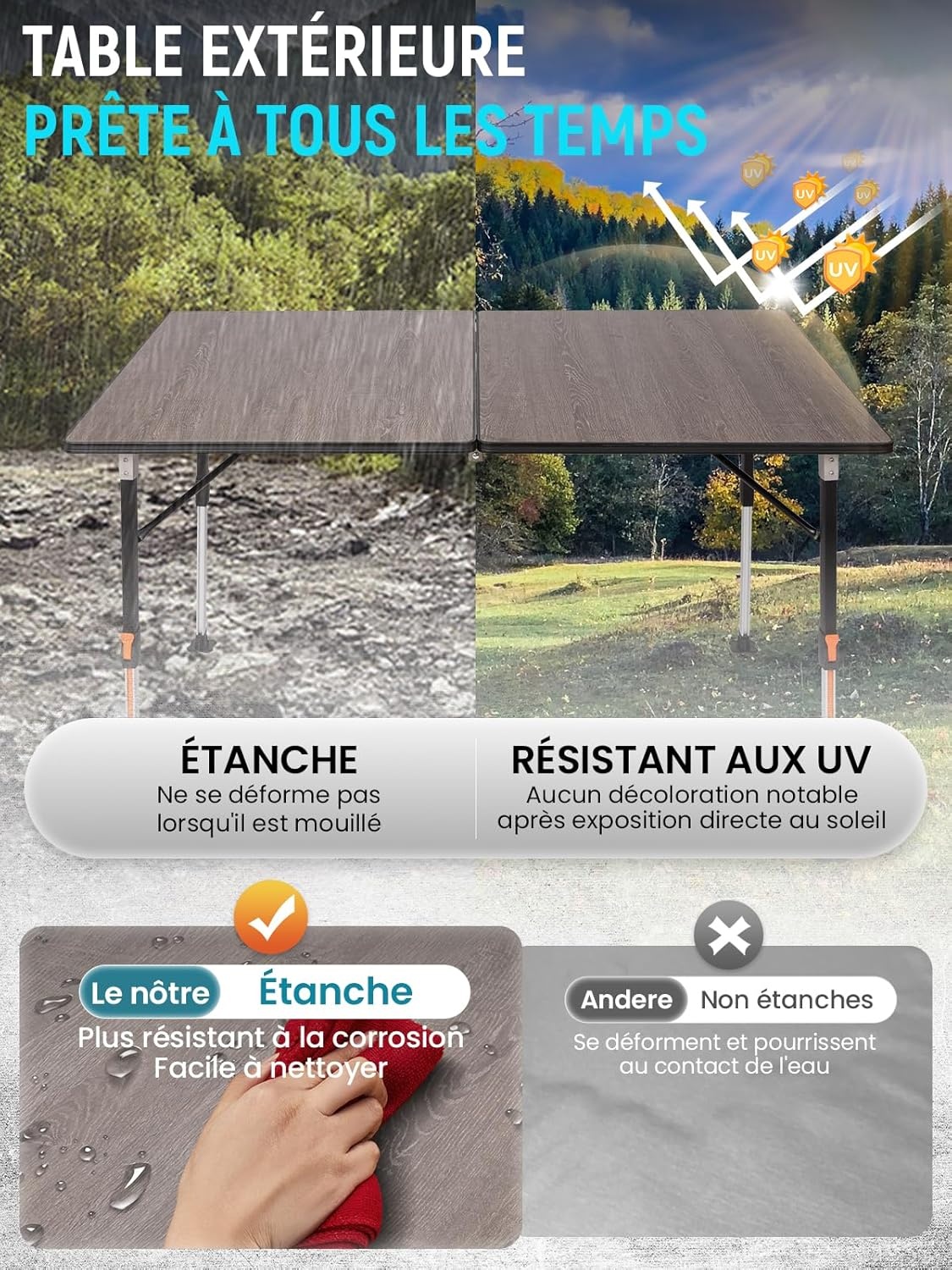 KingCamp Bamboe Campingtafel - Inhoogte Verstelbaar (30% Korting)