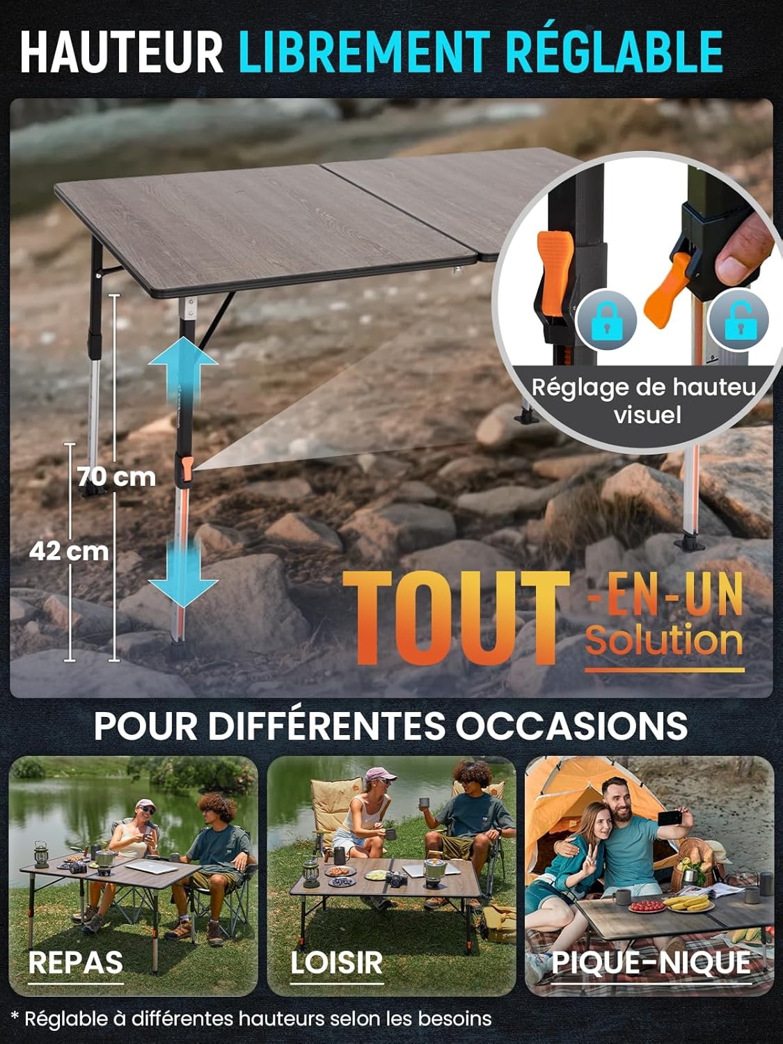 KingCamp Bamboe Campingtafel - Inhoogte Verstelbaar (30% Korting)