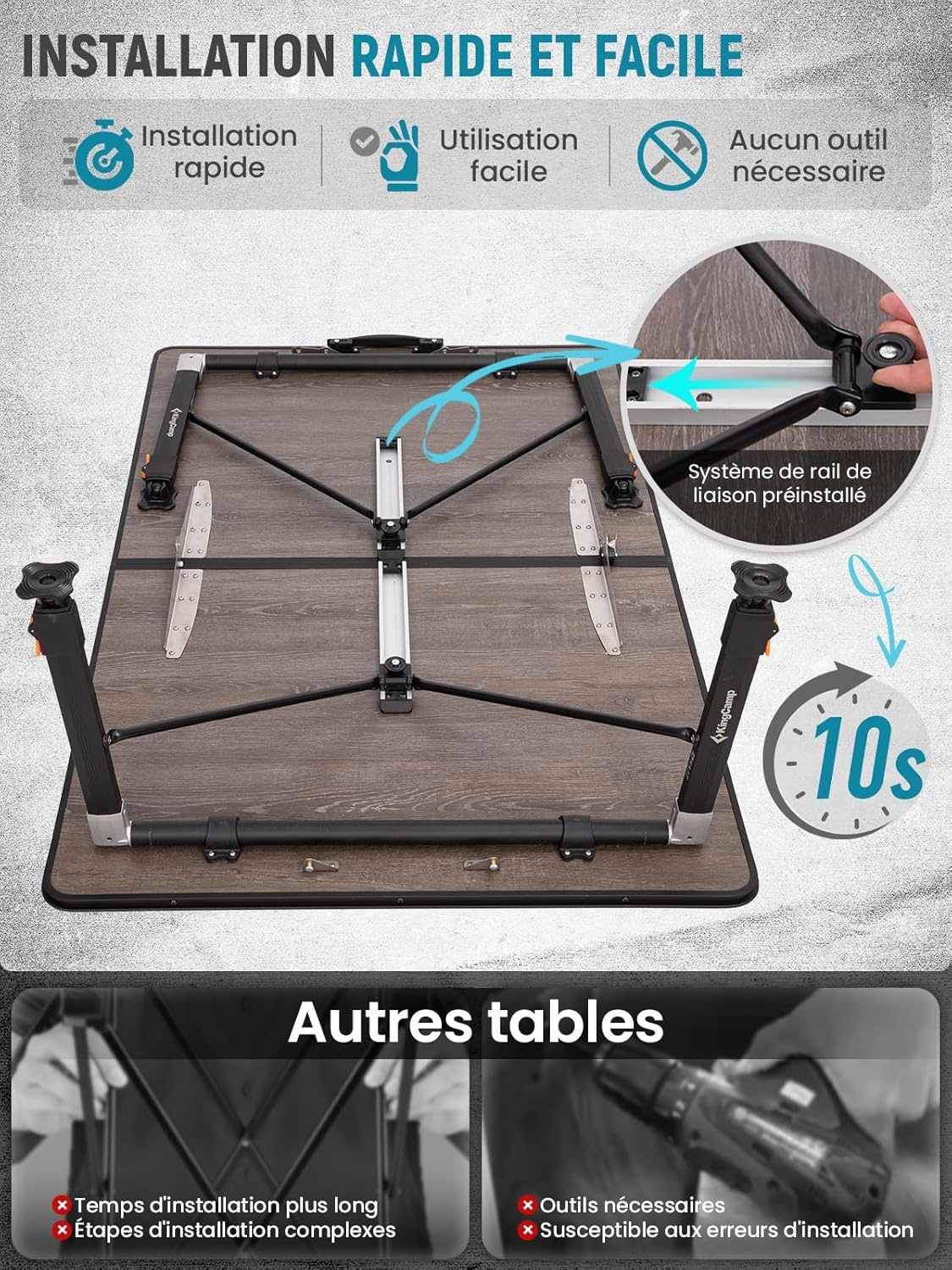 KingCamp Bamboe Campingtafel - Inhoogte Verstelbaar (30% Korting)