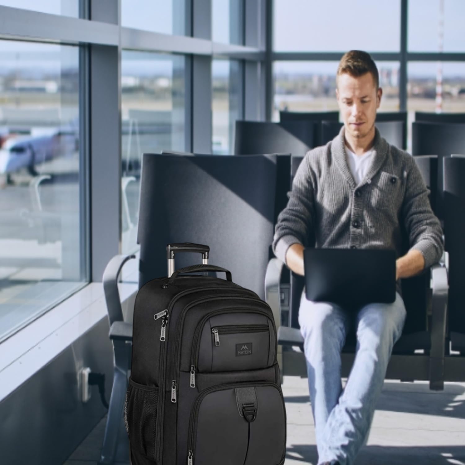 MATEIN Zwarte Trolley Rugzak 17" Laptop - Cabineformaat met 4 Wielen (24% Korting)