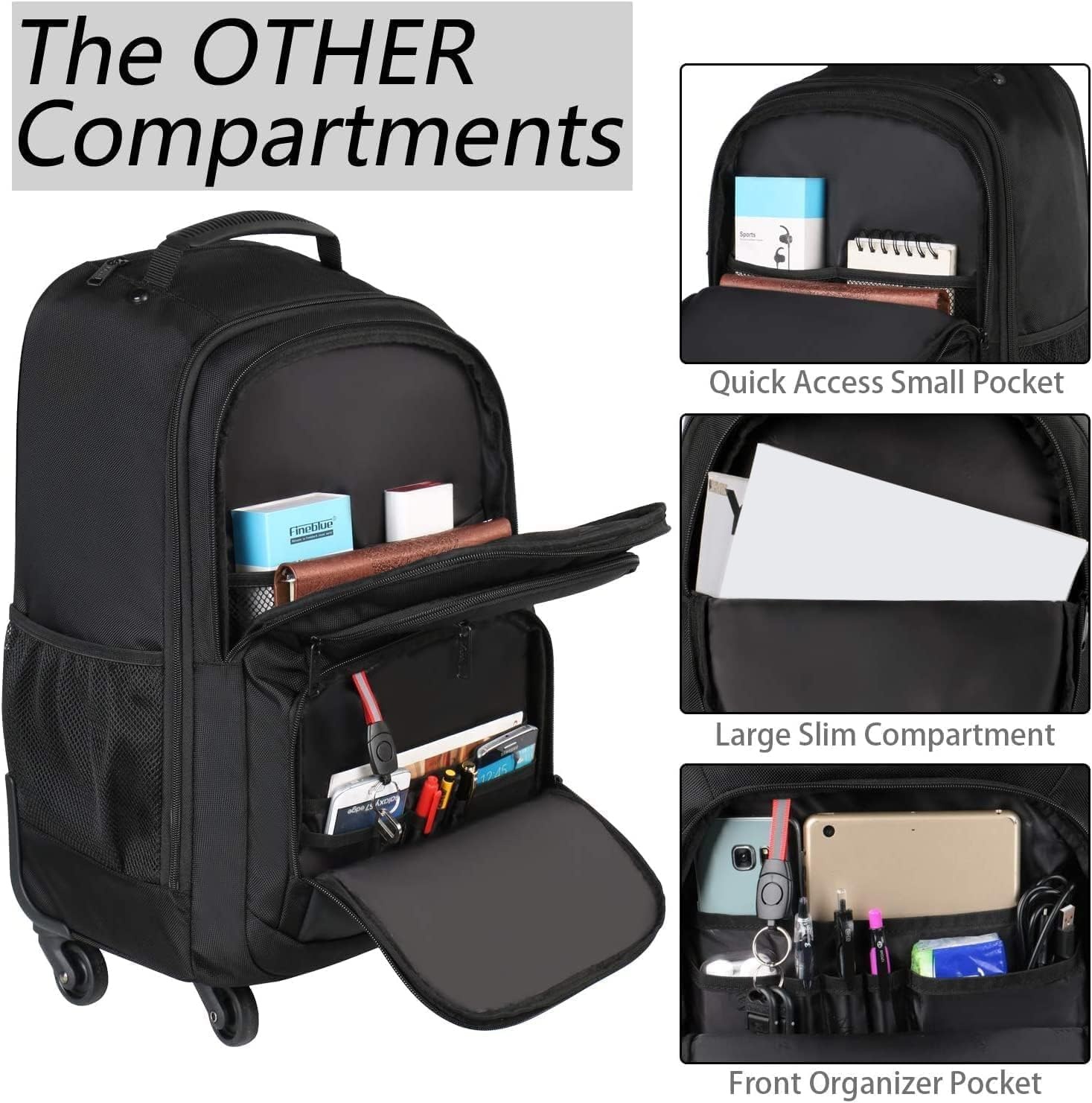 MATEIN Zwarte Trolley Rugzak 17" Laptop - Cabineformaat met 4 Wielen (24% Korting)