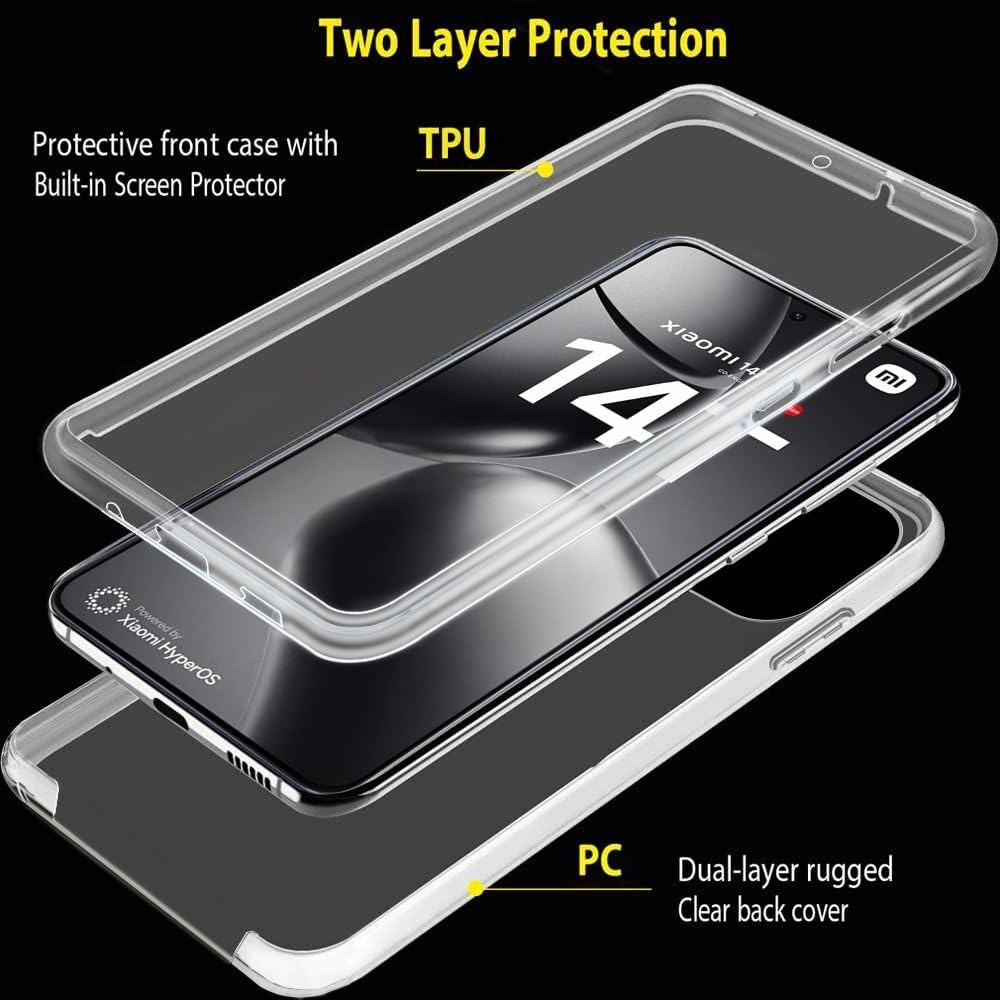 Telefoonhoes voor Xiaomi 14T Pro, transparante case, 360 graden volledige bescherming, siliconen, dunne cover case