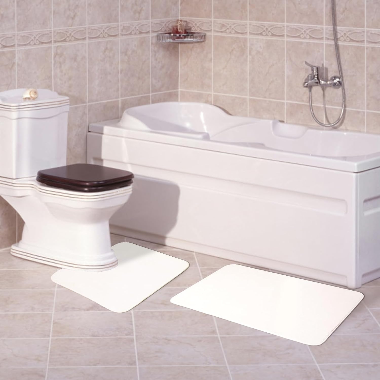 Set van 2 Antislip Badkamertapijten Wit - 50x80 cm & WC Tapijt 50x40 cm