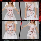 Meisjes Zombie Bruid Kostuum Wit/Rood - Halloween Feest & Carnaval