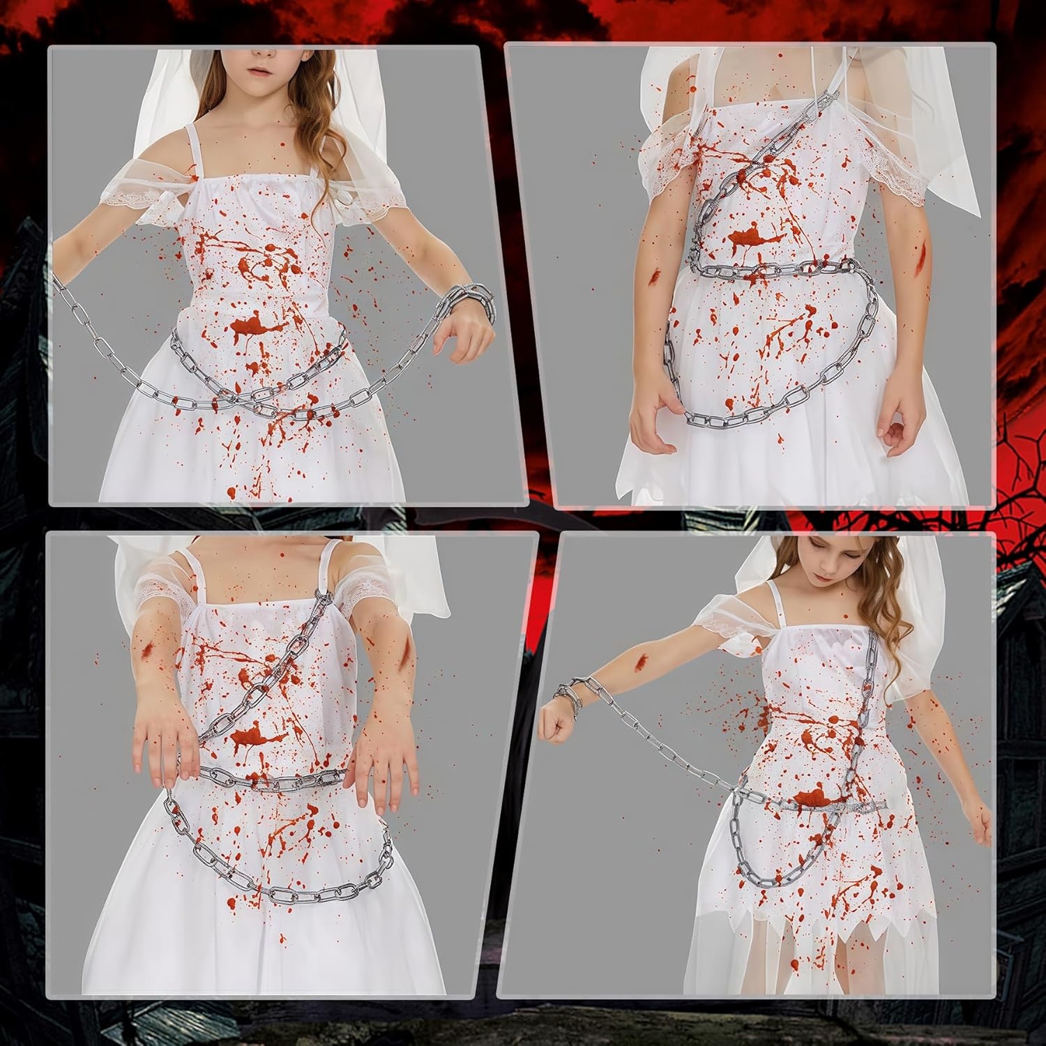 Meisjes Zombie Bruid Kostuum Wit/Rood - Halloween Feest & Carnaval