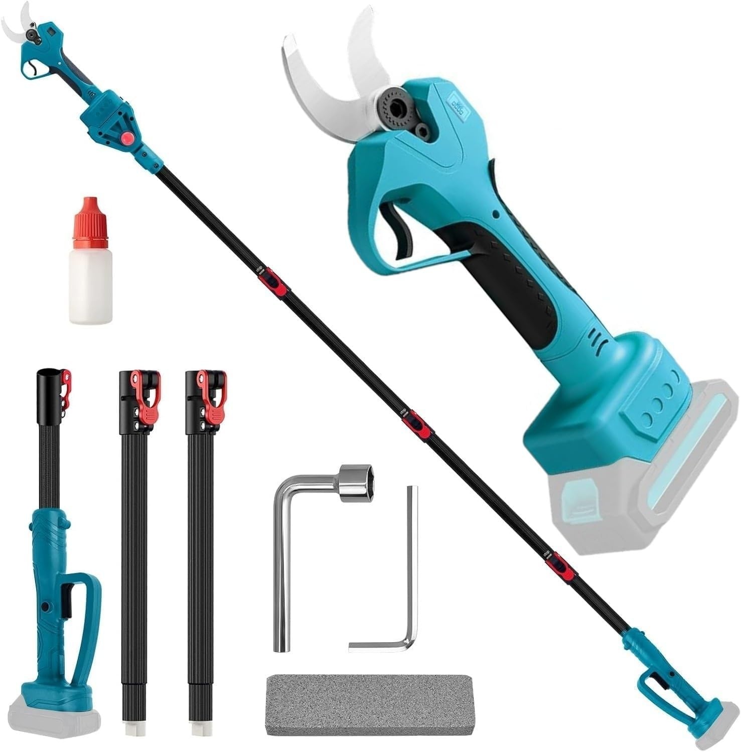 Elektrische snoeischaar, 40 mm, 2-in-1 elektrische takkenschaar, telescoop, compatibel met Makita accu's, accu-takkenschaar, maximaal bereik tot 2,2 m, snoeischaar, draadloos (zonder accu)