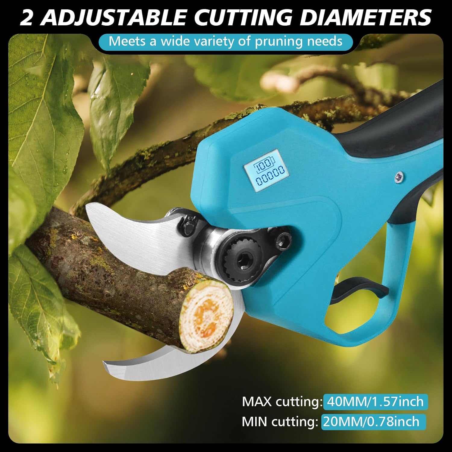 Elektrische snoeischaar, 40 mm, 2-in-1 elektrische takkenschaar, telescoop, compatibel met Makita accu's, accu-takkenschaar, maximaal bereik tot 2,2 m, snoeischaar, draadloos (zonder accu)