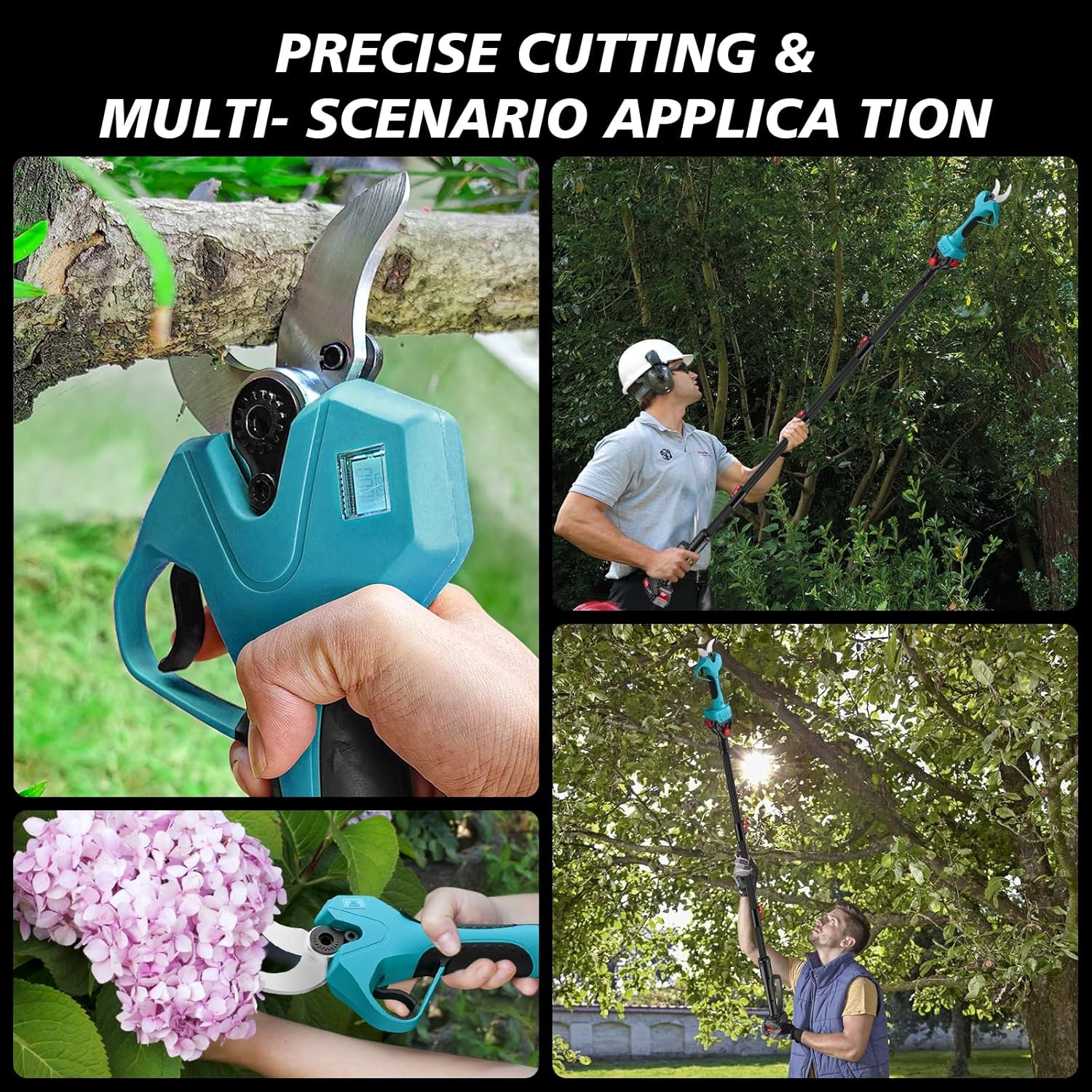 Elektrische snoeischaar, 40 mm, 2-in-1 elektrische takkenschaar, telescoop, compatibel met Makita accu's, accu-takkenschaar, maximaal bereik tot 2,2 m, snoeischaar, draadloos (zonder accu)