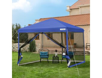 VIVOHOME Pop-Up Campering Tent Blauw 8x8ft met Muskietennet