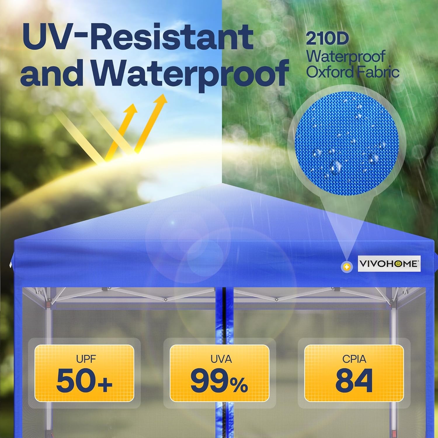 VIVOHOME Pop-Up Campering Tent Blauw 8x8ft met Muskietennet