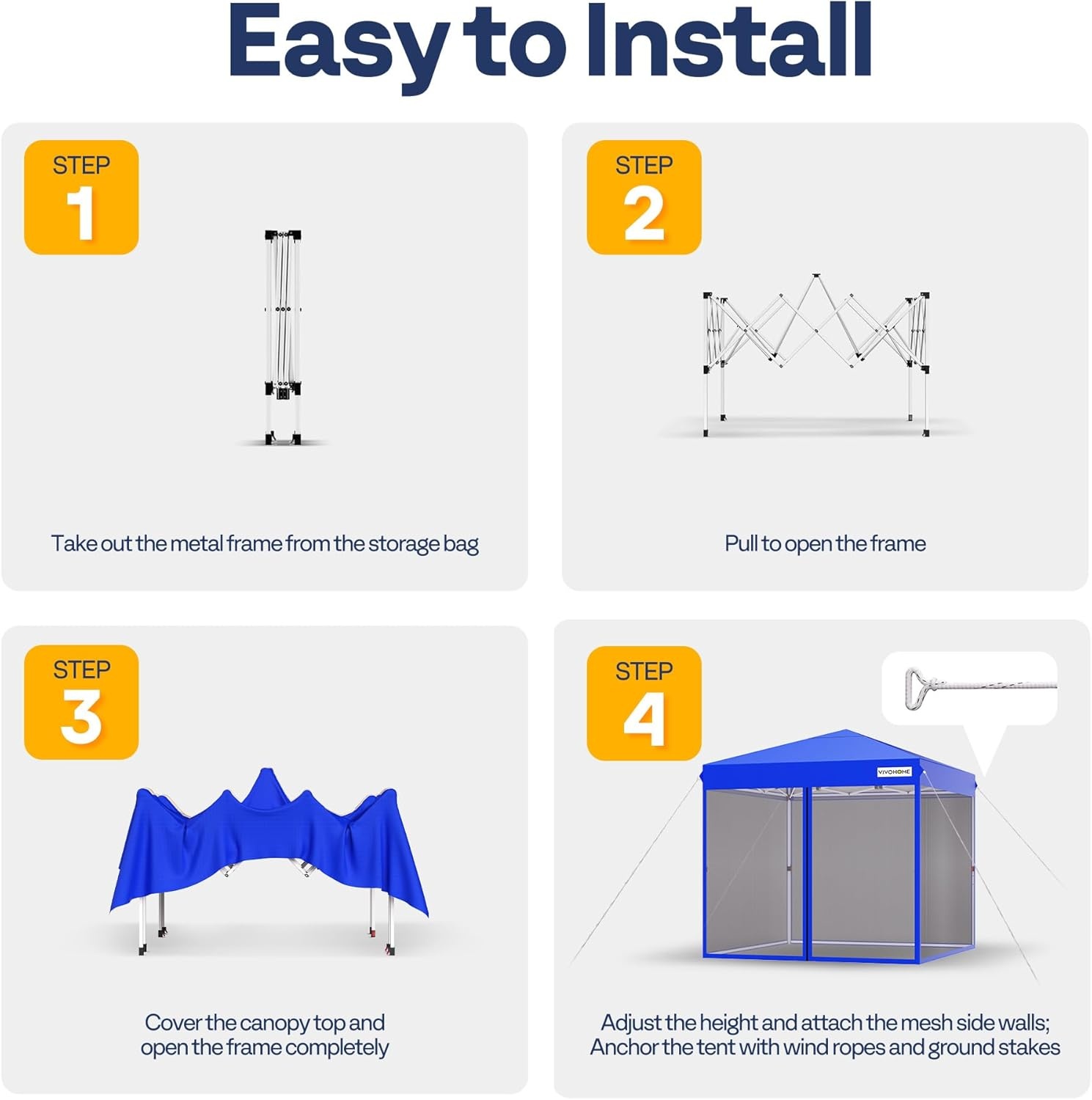 VIVOHOME Pop-Up Campering Tent Blauw 8x8ft met Muskietennet