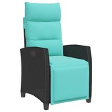 vidaXL Verstelbare tuinstoel met bijzettafel poly rattan zwart