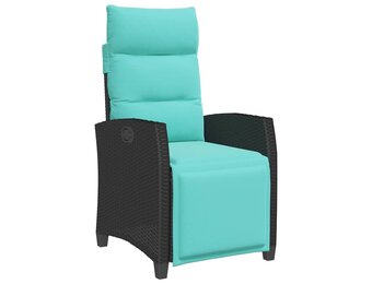 vidaXL Verstelbare tuinstoel met bijzettafel poly rattan zwart