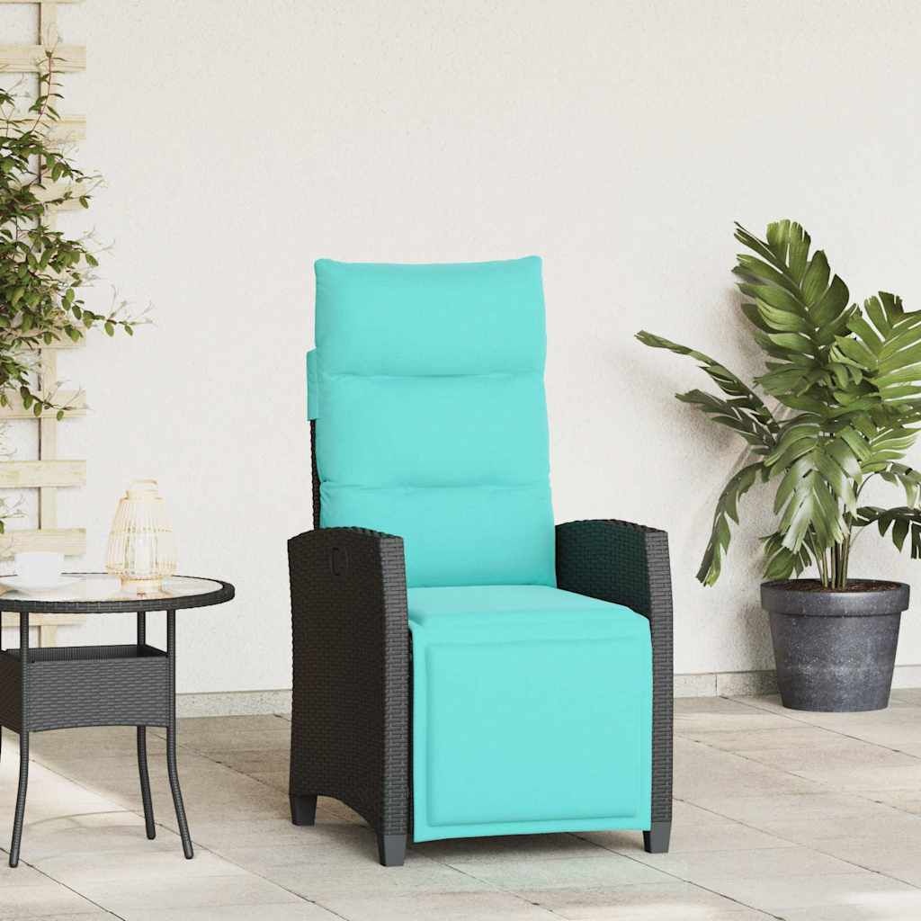 vidaXL Verstelbare tuinstoel met bijzettafel poly rattan zwart