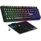 EMPIRE GAMING - Armor RF800 draadloos gamingtoetsenbord en -muisset QWERTZ (DE-indeling) - 2,4 G RGB draadloos toetsenbord - Ergonomische draadloze muis met muismat van 4800 dpi - PC PS4 PS5 Xbox One/serie Mac